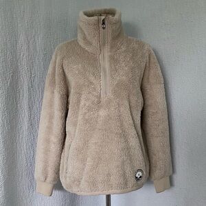 Spider Cozy Beige Sherpa 1/4 Zip Fleece Women Sweater